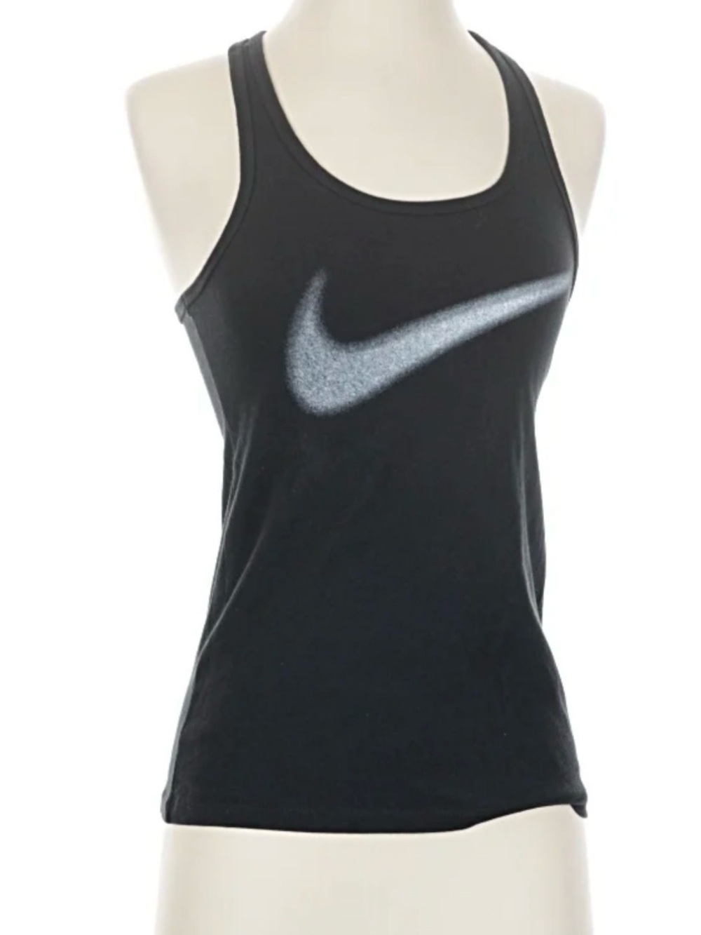 Nike Active Wear Black Racerback Tank with Metallic White Swoosh Logo